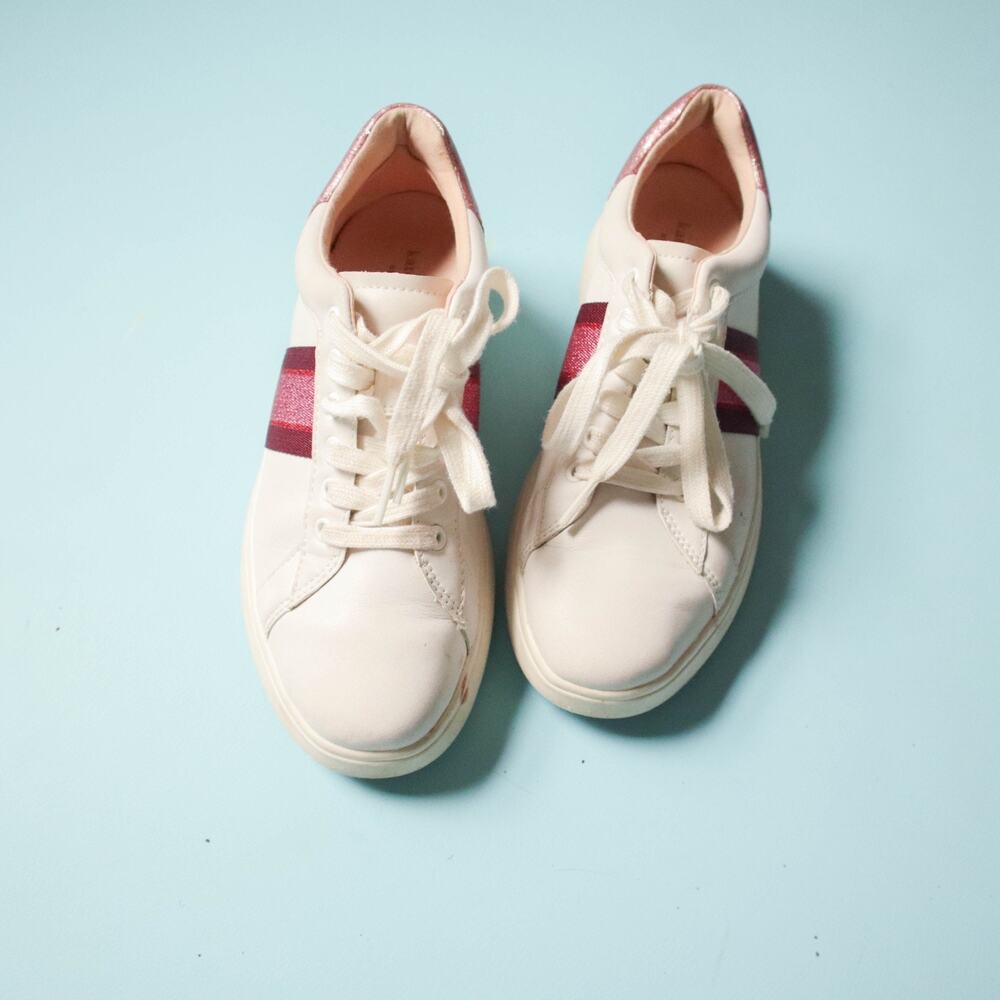 Kate Spade Keswick Glitter Leather Low-Top Sneakers White Pink Womens 7 - Picture 4 of 7